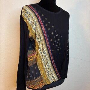 Desigual Black Top Embellished Women Small Casual Luxury Boho Viscose Colorblock